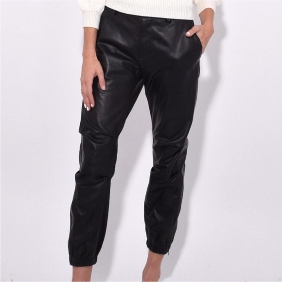 Nili Lotan Pants - Nili Logan Black Lambskin Leather Cropped French Military Jogger Pants SZ 8
